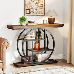 Tribesigns Console Table, 39.4-Inch Entryway Table with Thickened Tabletop, 4- Tier Industrial Narrow Hallway Sofa Table Living Room Furniture