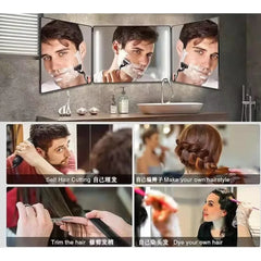 LED Mirror  Trifold Self Haircut Mirror With Light Adjustable Height 3 Way Self Haircut Mirror Hd Glass 3 Way Mirror LED Lights