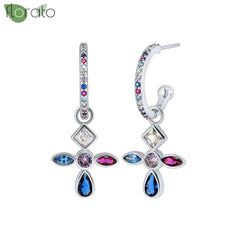925 Sterling Silver Needle Fashion Cross Pendant Hoop Earrings for Women Vintage Gold Color Small Earrings Luxury Jewelry Gifts