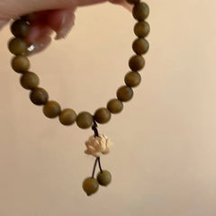 Lotus Sandalwood Bangle Wood Beaded Strand Bracelets Green Natural Sandalwood Bracelet Elastic Handwoven Rosary Jewelry