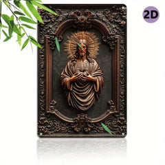 1pc 8x12" Vintage Aluminum Wall Art - Guadalupe Virgin Mary Retro Spanish Plaque, Golden Halo & Stars, Bohemian Style for Home