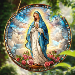Virgin Mary Suncatcher - Round Acrylic Wall Art, Stained Style Hanging Decor, Ideal for Living Room, Bedroom,Perfect Family Gift