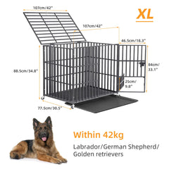 XXL Large Heavy Duty Dog Crate Strong Pet Cage Tear Resistant Square Tube Metal Kennel Playpen with Lockable Wheels and Tray Pet Shop