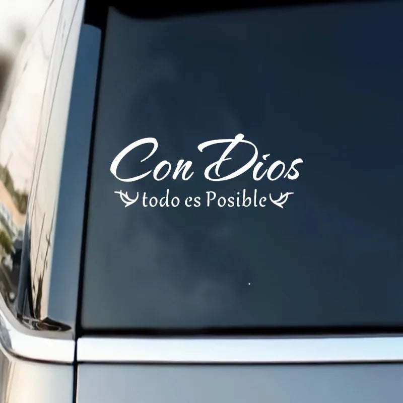 With God All Things Are Possible Spanish Faith Car Stickers Waterproof Windshield Window Trunk Vinyl Auto Decals Decoration