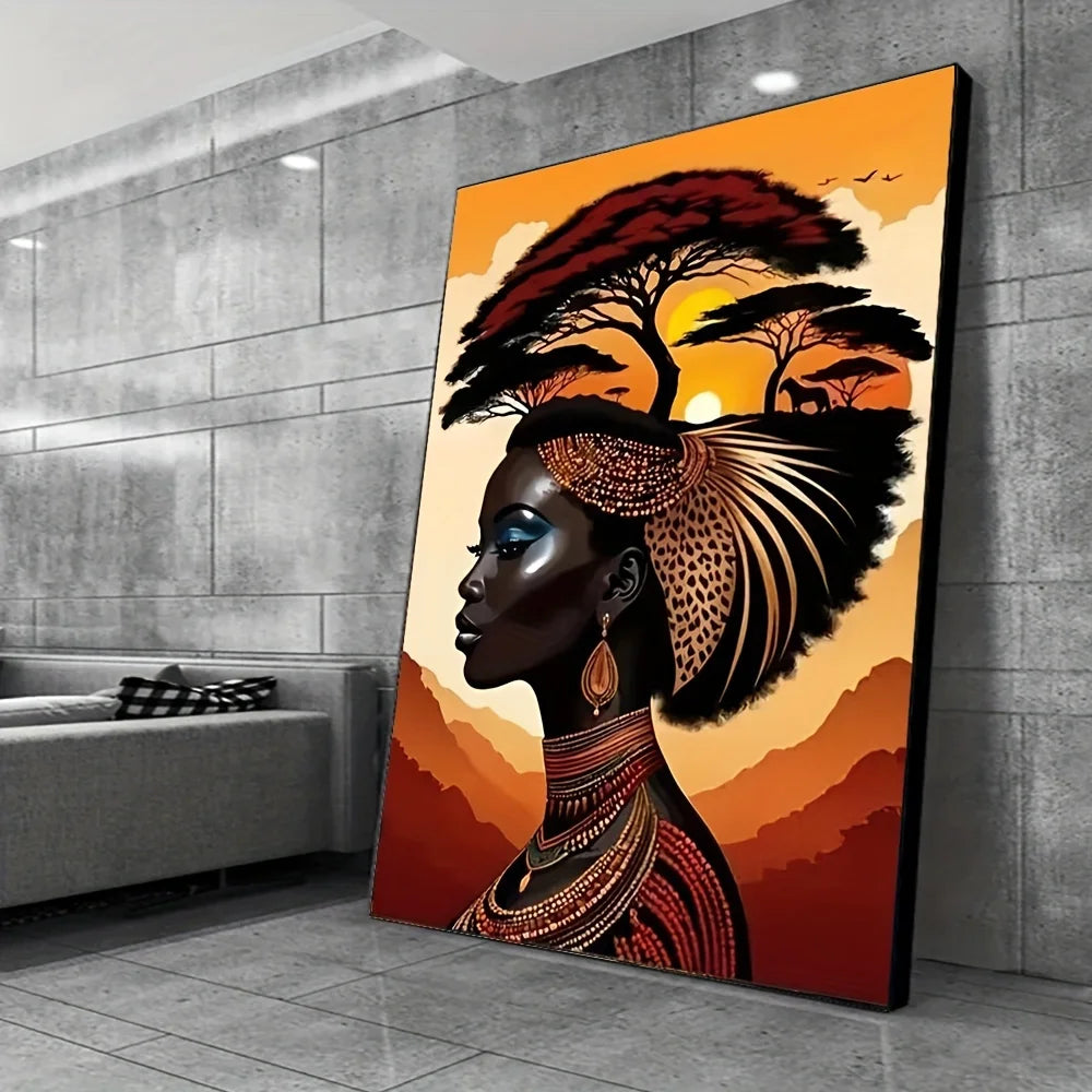 African Black Woman Poster and Prints Abstract Portrait Art Canvas Painting Wall Art Picture for Living Room Home Decor Gift