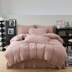 Pure Cotton Japanese Style Duvet Cover With Plaid Print  King Four Seasons Universal Bedding Cover Comfortable and Skin-friendly