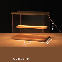 Clear Acrylic Figure Display Cabinet With Solid Wood Step Stand for Blind Box Toy, Cosmetic, Souvenir Display Box With Light Kitchen & Dining Furniture