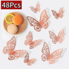 48 Pcs Butterfly for Gift Packing Decorative 3d Butterflies Decor Flower Art Arrangement Wall Paper Ornament DIY Wrapping