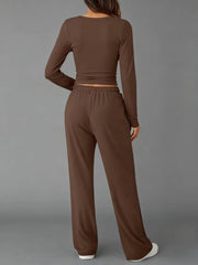 Women’s Casual Drawstring Long Sleeve Pant Set