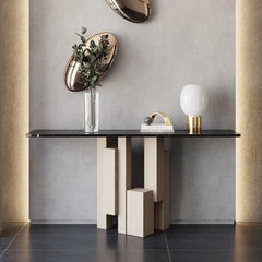 Nordic Cream Console Table, Wabi-Sabi Quartz Entryway Cabinet with Open Storage, Scratch Resistant & Sturdy, Customizable Living Room Furniture