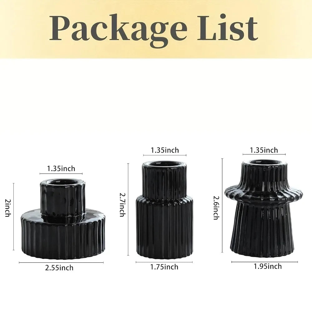 3Pcs Double Sided Vintage Ribbed Taper Glass Candle Holders for Table Centerpieces, Wedding Decorations Dinner Parties