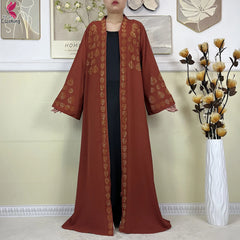 New Style Women Muslim Dress Chiffon Open Abaya 2024 Dubai Women Elegant Dress Islamic Clothing Zipper Cardigan Abaya With Scarf