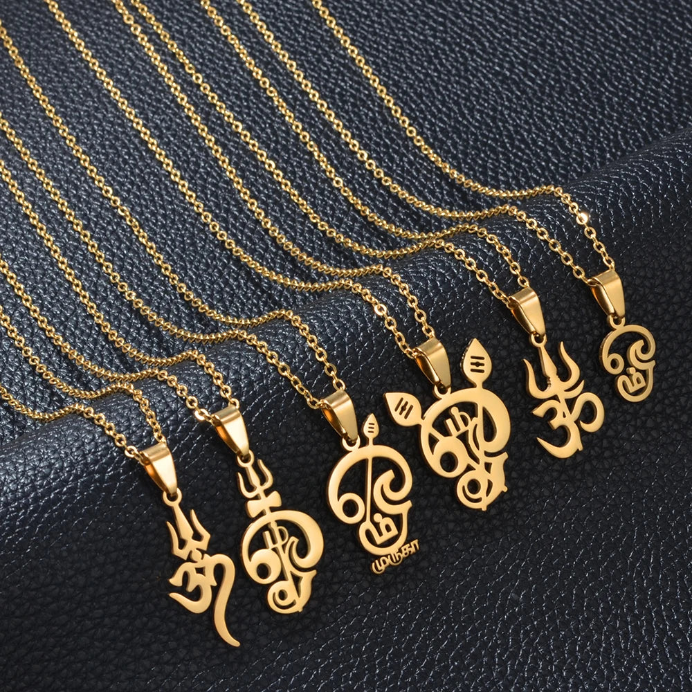 1PC/Tamil Aum Om Hinduism Indian Symbol Hindu Pendant Necklaces For Women Girls Stainless Steel India Religion Jewelry #552862