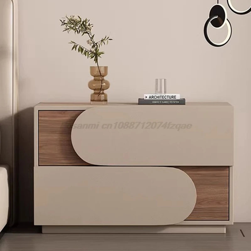 Cream Style Solid Wood Nightstand Mid Century Modern Bedside Table Large Storage Cabinet Luxury Aesthetic Bedroom Furniture Unit
