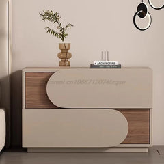 Cream Style Solid Wood Nightstand Mid Century Modern Bedside Table Large Storage Cabinet Luxury Aesthetic Bedroom Furniture Unit