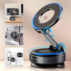 Strong Magnetic Car Phone Holder Foldable Magsafe Design 360° Adjustable Vacuum Mount for Car/Desk/Bathroom/Universal Use Metal