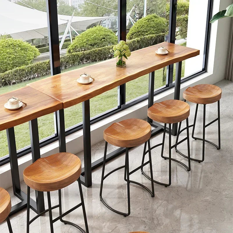 Nordic Home Solid Wood Bar Stools Front Desk Coffee Leisure Chair Iron Art High Bar Stools for Kitchen Stylish and Sturdy Kitchen & Dining Furniture