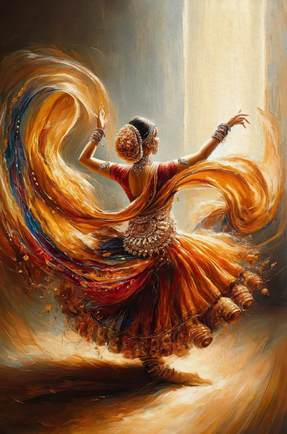 Vintage Traditional Beautiful Indian Woman Folk Dance Art Poster Canvas Painting Wall Print Picture Room Home Decor