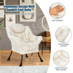 Costway Modern Polyester Fabric Lazy Chair Single Corner Sofa Chair W Side Pocket Beige Living Room Furniture