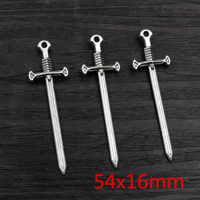 10pcs/lot Antique Silver Plated Sword Blade Charms Pedants DIY Jewelry Making Accessories for Necklace Craft Findings