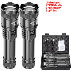 Ultra Bright LED Flashlight 2000LM Type-C Rechargeable Long Range Zoom Tactical Torch Outdoor Emergency Camping Fishing Lantern