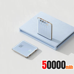 New 500000mAh Mini Power Bank Built-in 4 Cables Large Capacity Super Fast Charging External Battery for IPhone Samsung
