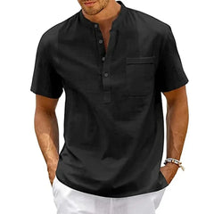 Men’s Cotton Linen Henley Shirt – Casual Short Sleeve Top