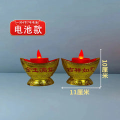 Pair Electric Thailand Candle & Candlestick 2AAA RICH Wealth Eternal Lamp Butter lamp For Buddhism Festival  Chinese New Year Home Decor