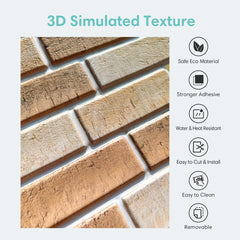 3D Wall Sticker Self-adhesive Faux Brick Wall Panel Peel and Stick Tile Backsplash for Kitchen Bedroom Waterproof Tile Sticker Home Decor
