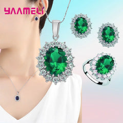 925 Sterling Silver Plated Princess Oval Zircon Jewelry Set – Necklace, Earrings & Ring