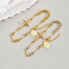 Women's Rosary Cross Virgin Mary Bracelet,Stainless Steel Vintage Charm Beaded Bracelets,Religious Prayer Jewelry Gifts