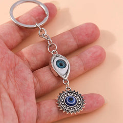 Aihua Lucky Eye Alloy Fatima Hand Keychain Heart Glass Bead Blue Turkish Evil Eye Key Chain Car Keyring for Women Men Jewelry