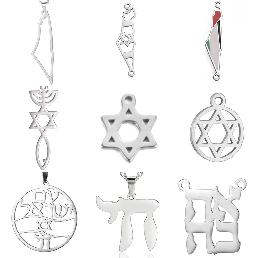 Teamer Stainless Steel Jewish Star of David Israel Map Hebrew Letter Charm Pendant for Jewelry Making Necklace DIY Wholesale