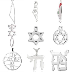 Teamer Stainless Steel Jewish Star of David Israel Map Hebrew Letter Charm Pendant for Jewelry Making Necklace DIY Wholesale