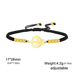 LIKGREAT Sikhism Adjustable Rope Bracelets for Women Men Stainless Steel Sikh Khanda Indian Pakistan Punjab Religious Jewelry