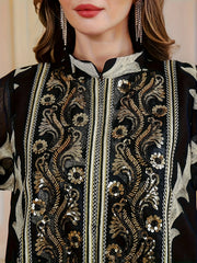 New Middle Eastern Women's Clothing: Elegant High-End Sequin Embroidered Black Robe, Loose and Comfortable for Commuting, Breathable Muslim Beach Vacation Cardigan, Mesh Cover-Up, Dubai Saudi Traditional Attire, Long-Sleeve S