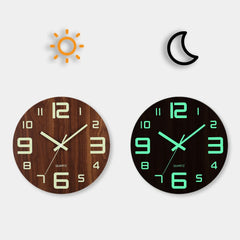 12 Inch Luminous Wall Clock Wood Silent light in dark night Nordic Fashion Wall Clock Non Ticking Clock With Night Light Home Decor