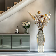 Tall Flower Vase Crushed Diamond Mirrored Floor Home Deco Vase