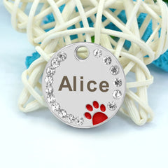 Personalized Dog Cat ID Tag Bling Rhinestone Puppy Kitten Name Tags Anti-lost Pet Collar Accessories Free Engraved Pet Products
