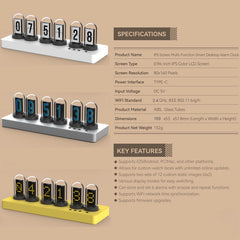 WIFI Control IPS Nixie Tube Alarm Clock with Colorful RGB Lights for Game Room Decoration.DIY Clock Faces and Pictures.Gift Idea