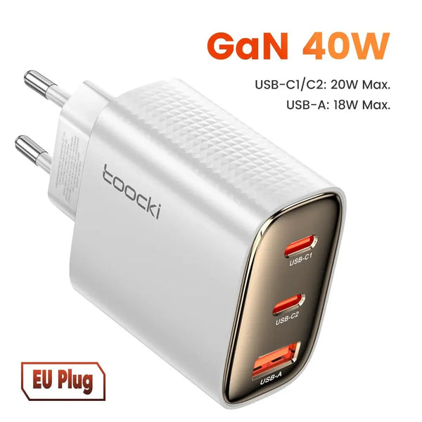 Toocki 40W GaN USB Charger Type C QC 4.0 Quick Charge Dual Type C Fast Phone Charger For iPhone 15 14 13 12 Pro Max Samsung S23