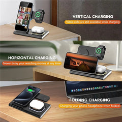 Foldable 3 In 1 Wireless Charger Stand Pad Desktop Fast Charging Station For iPhone 17 16 15 14 13 Samsung Apple Watch Airpods