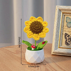 Crochet Knitting Flowers Potted Homemade Crochet Rose Tulip Daisy Office Desktop Ornaments Car Automotive Interior Decoration Home Decor, Plants & flowers