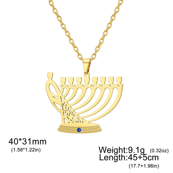  Dreamtimes Vintage Metal Candlestick Pendant Necklace for Women Men Judaism Menorah Trinket Jewelry Jerusalem Religion Gifts