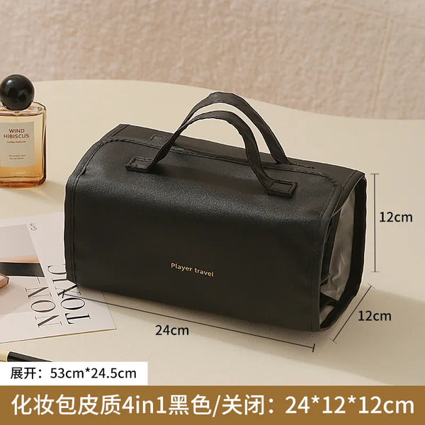 Foldable Leather Travel Cosmetic Bag Large Capacity Portable Women Makeup Case Waterproof Toiletry Makeup Organizer Storage Bag
