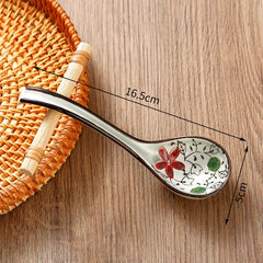 Soup Spoons Japanese Ceramic Kitchen Tableware Creative Retro Long-Handled Bone China Eating Scoop Dinnerware Stirring Teaspoon Kitchen Tools, Cooking Utensils