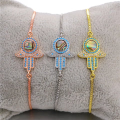 Juya 18K Real Gold Plated Adjustable Chains Multicolor Zirconia Hamsa Fatima Enamel Greek Evil Eye Charms Bracelets For Women