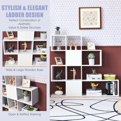 GOFLAME 5-Tier Bookshelf, Modern Ladder Style Room Divider, Free Standing Wooden Display Shelf for Books Office Furniture