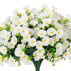 4Bundles Artificial Flowers Fake Silk Morning Glory Flower Eucalyptus Plants UV Resistant Garden Summer House Outdoor Decoration Home Decor, Plants & flowers