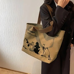 Women Canvas Tote Bag Large Capacity Cute Gifts Zipper Closure Shoulder Bag For Work Office Daily Shopping